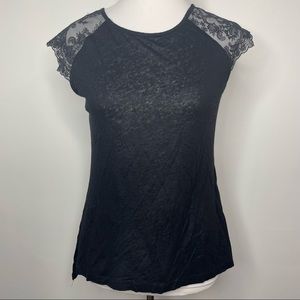 Kische Womens M Black Lace Shoulder Sleeve Blouse Top